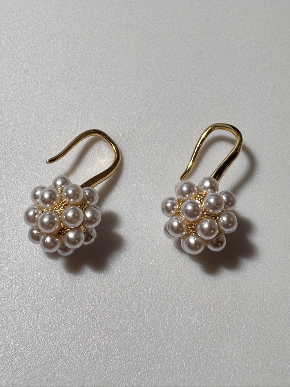 Pearl Cluster Drop Earrings - Gold and White
